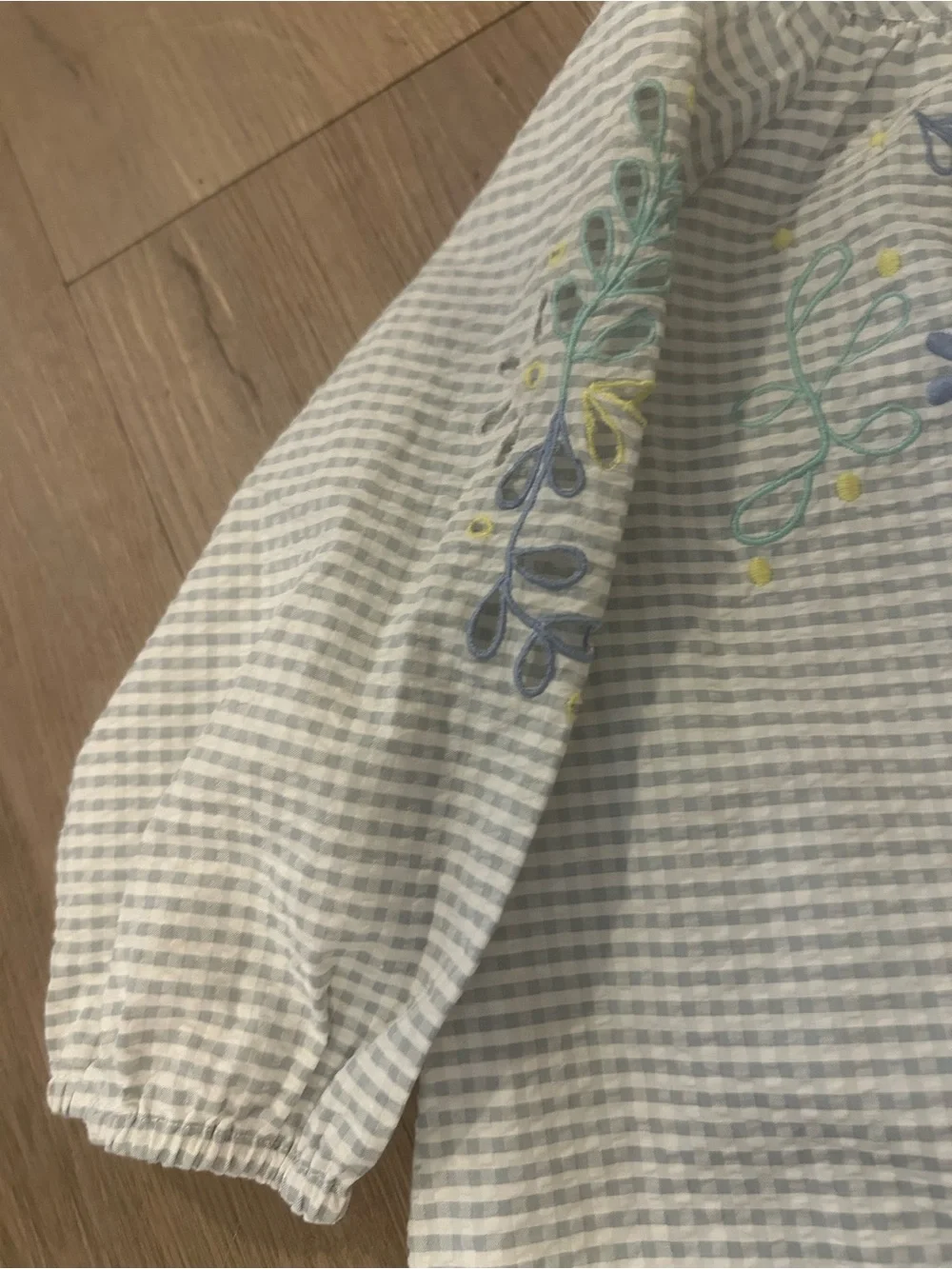Girls' Light blue Seersucker Ruffle Hem Dress